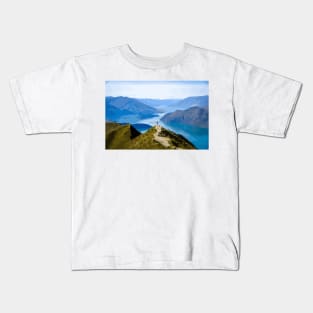 Roy's Peak Track Wanaka New Zealand Digital Painting Kids T-Shirt